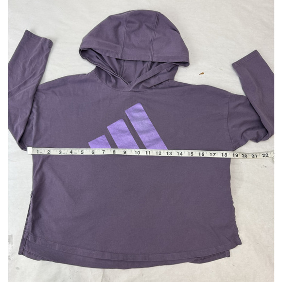 Adidas Cropped Loose Fit Hoodie Purple Athletic Lightweight Logo Girl Small 7/8 - Picture 2 of 7